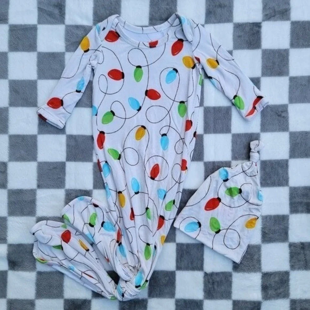 Little Snuggles Bamboo‎ Christmas Lights Gown & Hat Size NB